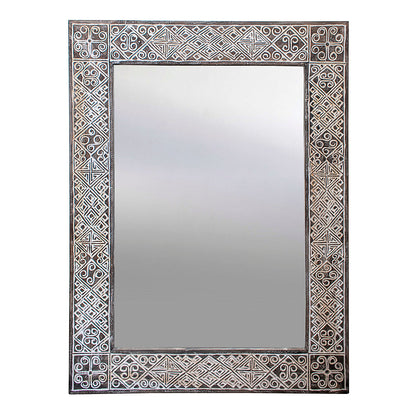 Hand Carved Mirror 'Feeda' - Dark brown wash - 120 cm