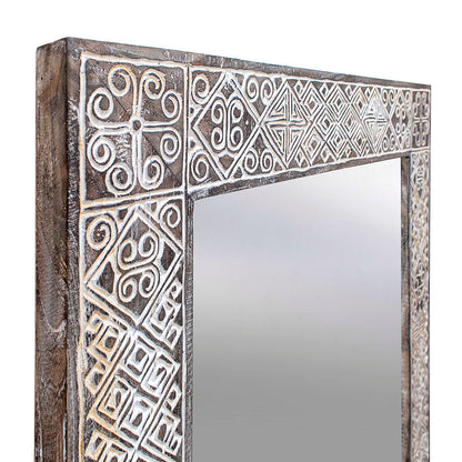 Hand Carved Mirror 'Feeda' - Dark brown wash - 120 cm