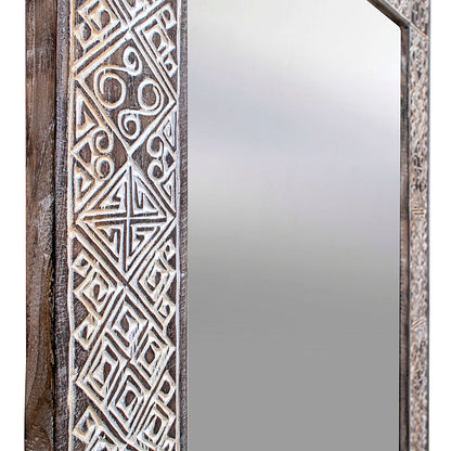 Hand Carved Mirror 'Feeda' - Dark brown wash - 120 cm