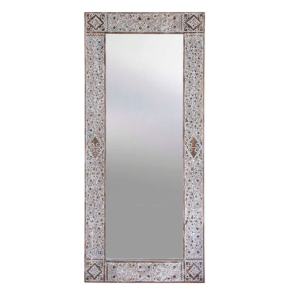 Hand Carved Mirror "Ainaro" - White wash - 180 cm