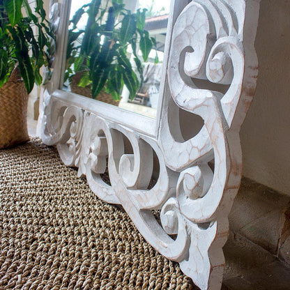 wood mirror bimasakti white wash bali design hand carved hand made home decorative house furniture wood material