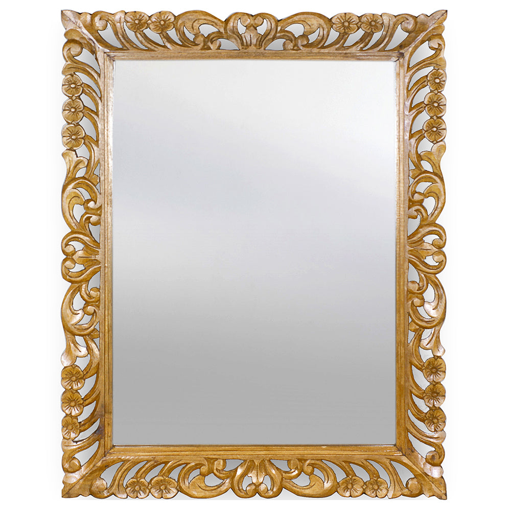 Hand Carved Mirror "Jelita" Natural Brown - 90 cm