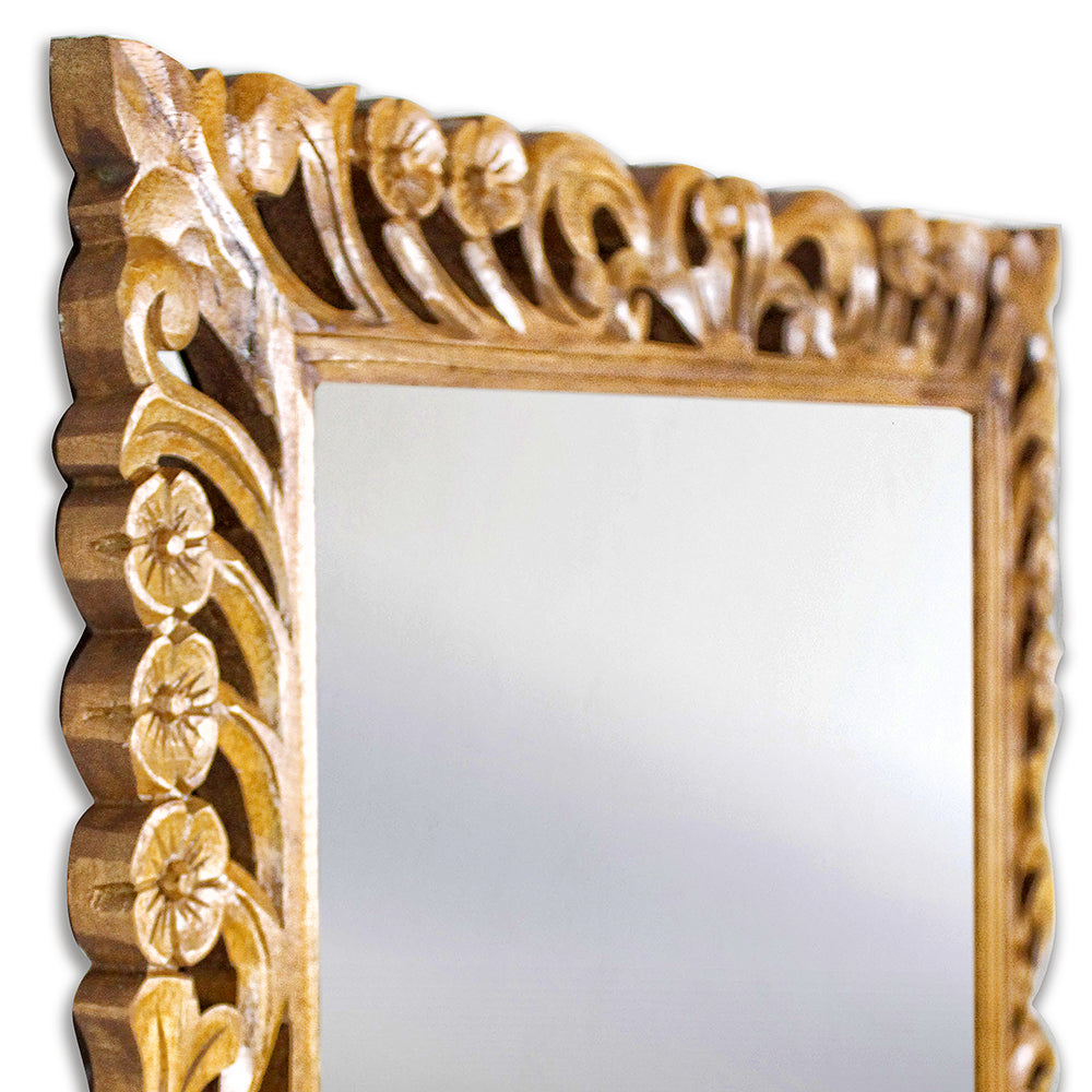 Hand Carved Mirror "Jelita" Natural Brown - 90 cm