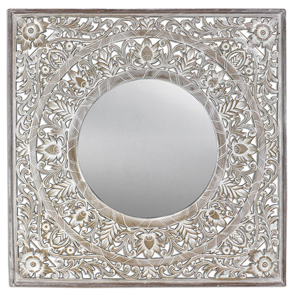 Hand Carved Mirror "Kilau" Antic-wash - 70 cm