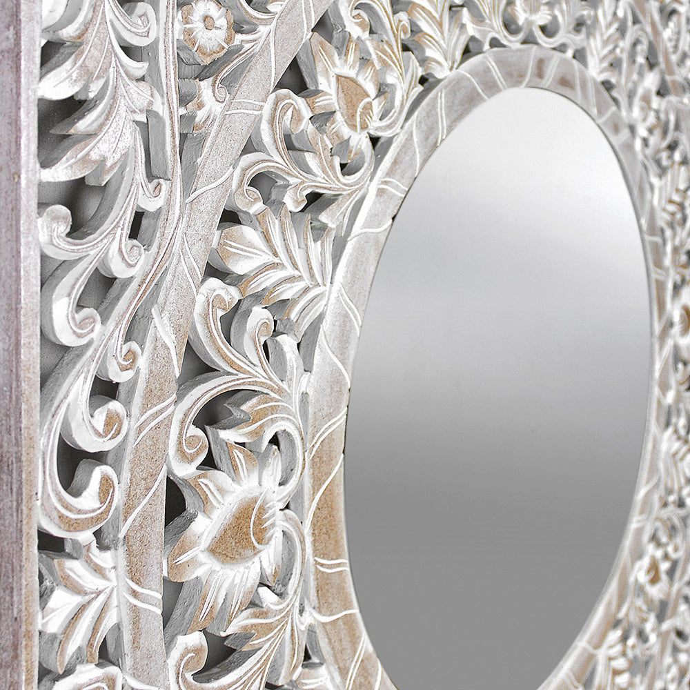 Hand Carved Mirror "Kilau" Antic-wash - 100 cm