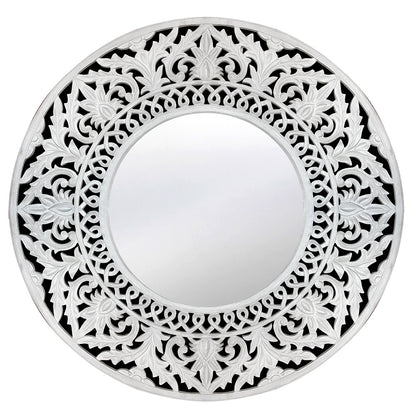 Hand Carved Mirror "Rahajeng" White - 80 cm