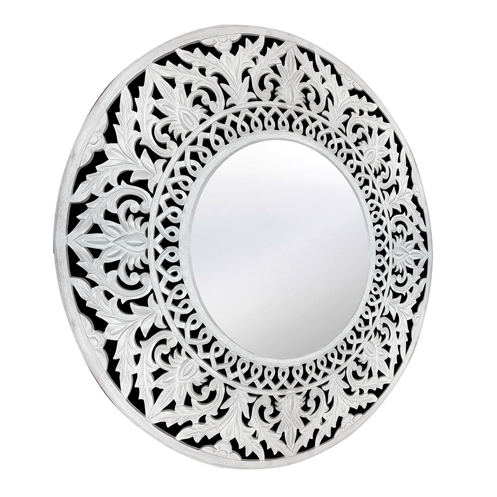 Hand Carved Mirror "Rahajeng" White - 80 cm