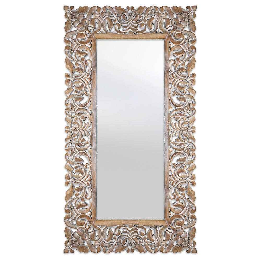 Hand Carved Mirror "Semesta" Natural Wash - 150 cm