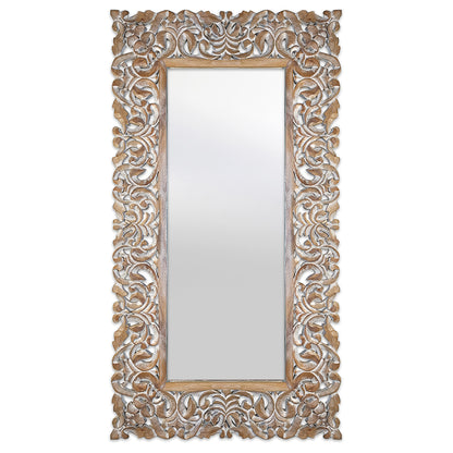 Hand Carved Mirror "Semesta" Natural Wash - 150 cm