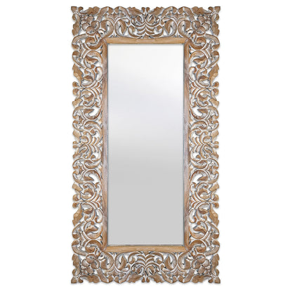 Custom Hand Carved Mirror "Semesta" Natural Wash - 150 x 70 cm