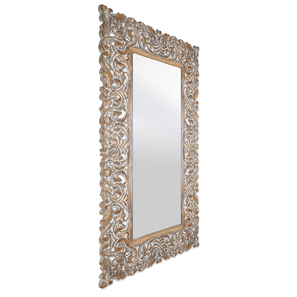 Hand Carved Mirror "Semesta" Natural Wash - 150 cm