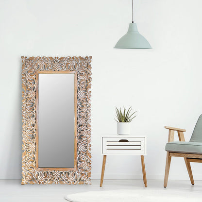 Hand Carved Mirror "Semesta" Natural Wash - 150 cm